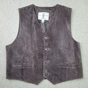 Vintage River Trader Vest Mens XL Brown Suede Leather Western Rancher‎ Cowboy